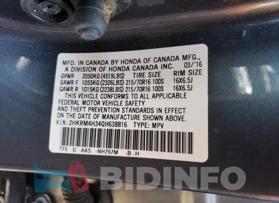 2HKRM4H34GH638816 Photo# 13