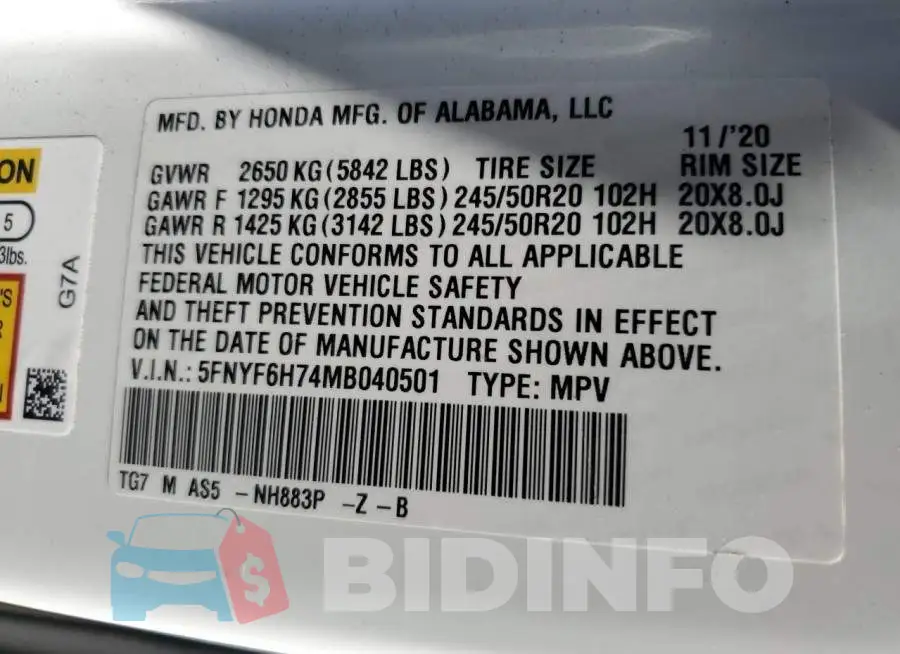 5FNYF6H74MB040501 Photo# 14