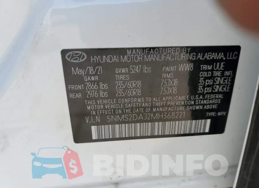 5NMS2DAJ2MH368221 Photo# 13