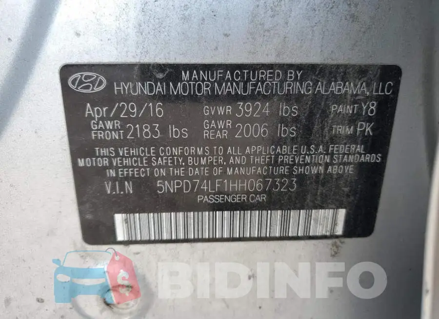 5NPD74LF1HH067323 Photo# 12