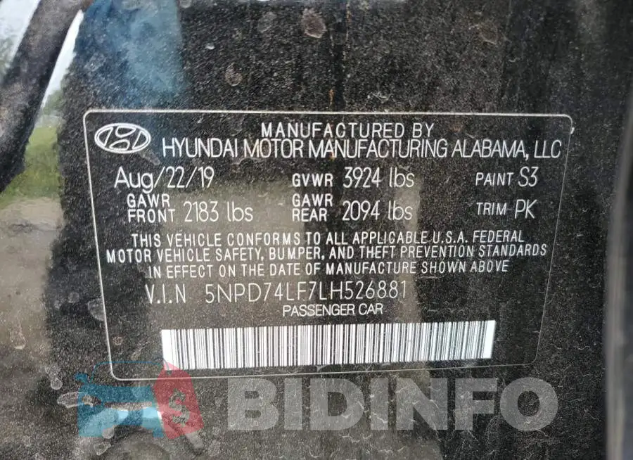 5NPD74LF7LH526881 Photo# 12