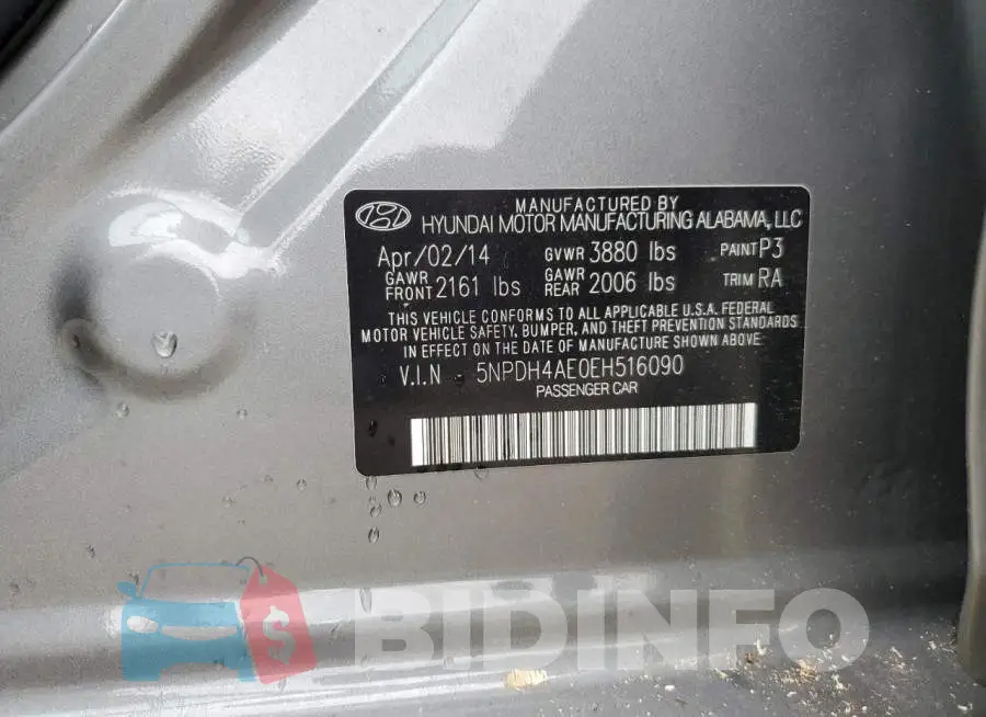 5NPDH4AE0EH516090 Photo# 12