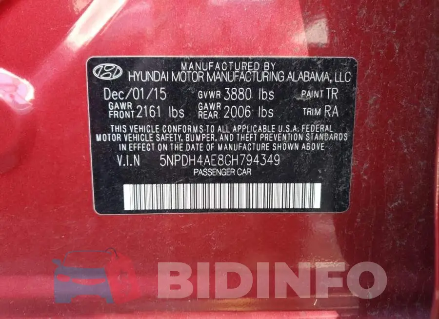 5NPDH4AE8GH794349 Photo# 12