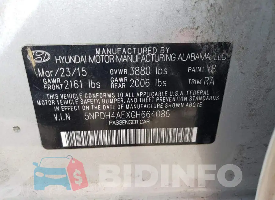 5NPDH4AEXGH664086 Photo# 12