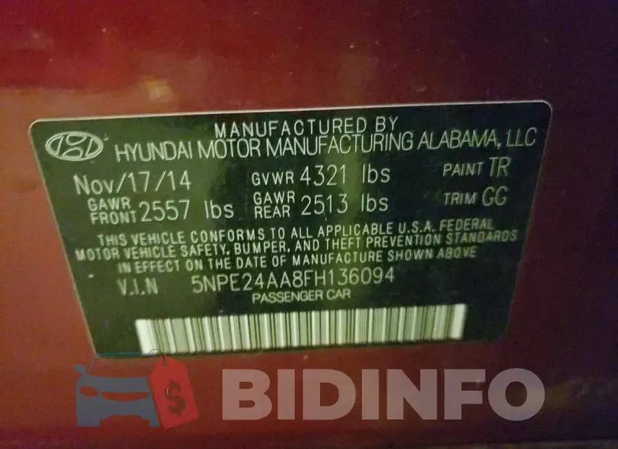 5NPE24AA8FH136094 Photo# 13