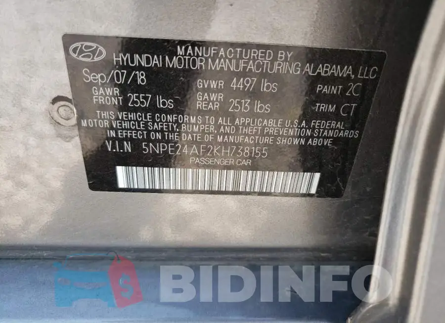 5NPE24AF2KH738155 Photo# 12