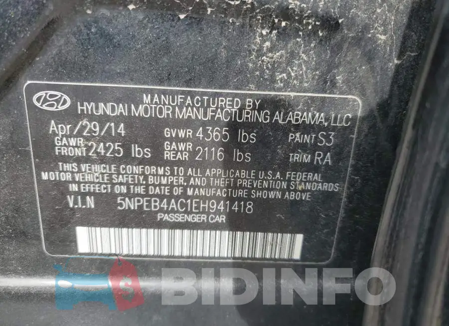 5NPEB4AC1EH941418 Photo# 12