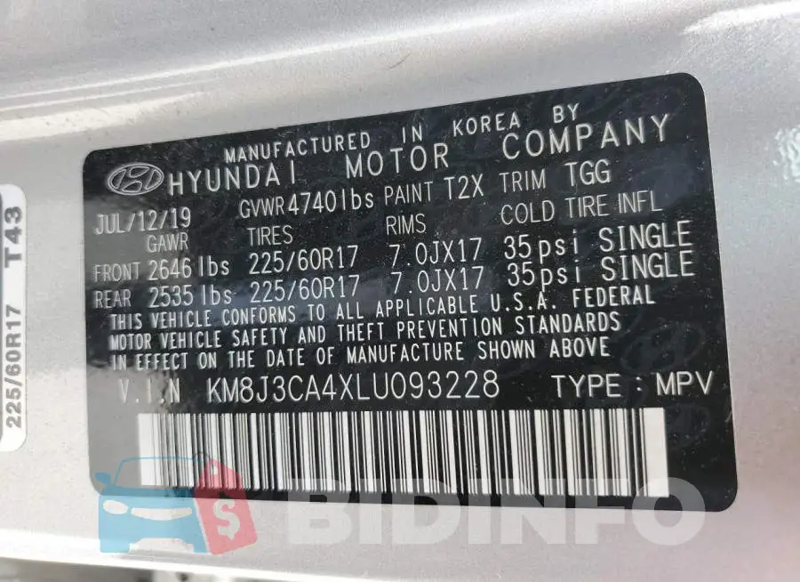 KM8J3CA4XLU093228 Photo# 13