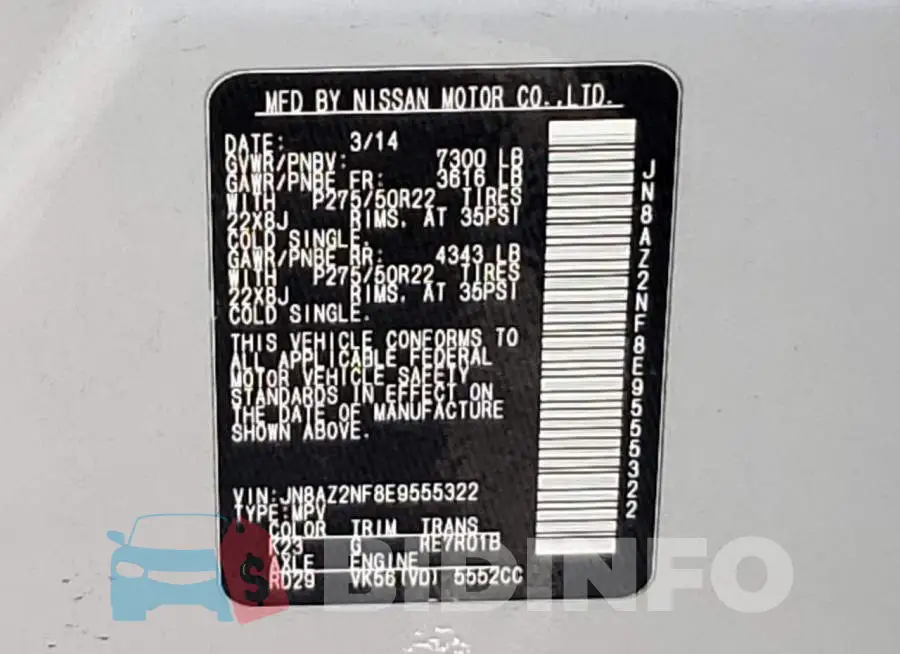 JN8AZ2NF8E9555322 Photo# 13