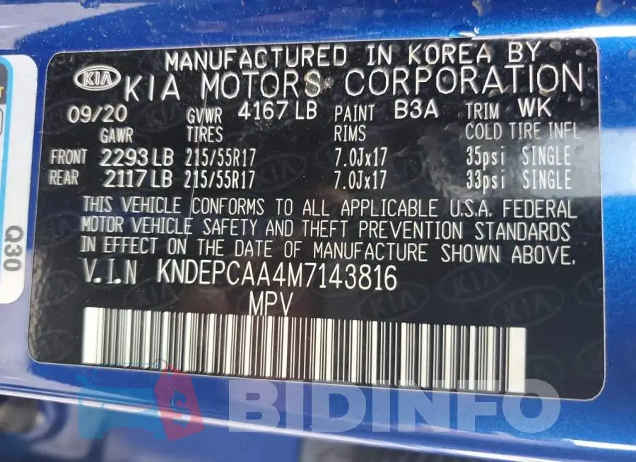KNDEPCAA4M7143816 Photo# 12