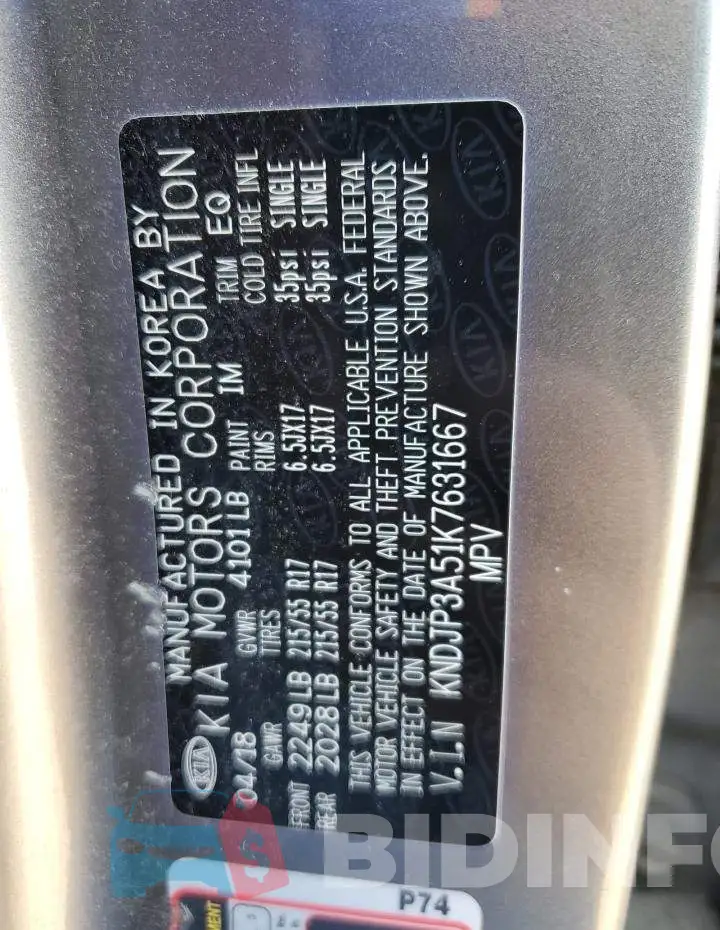 KNDJP3A51K7631667 Photo# 12