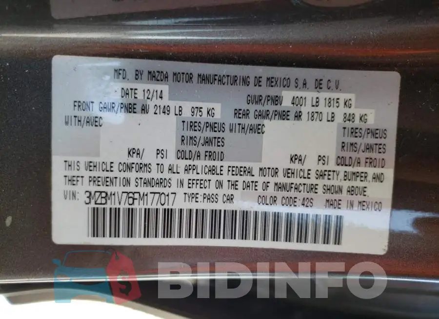 3MZBM1V76FM177017 Photo# 12