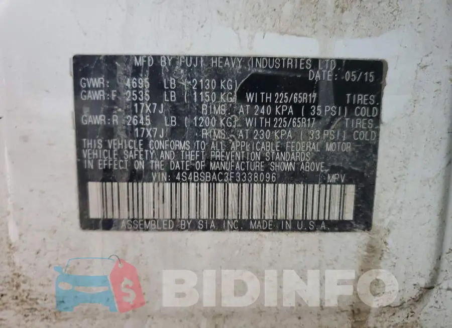 4S4BSBAC3F3338096 Photo# 14