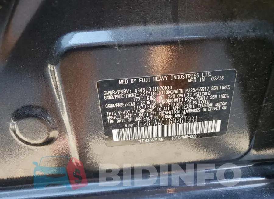 JF2GPAAC1G9261931 Photo# 14