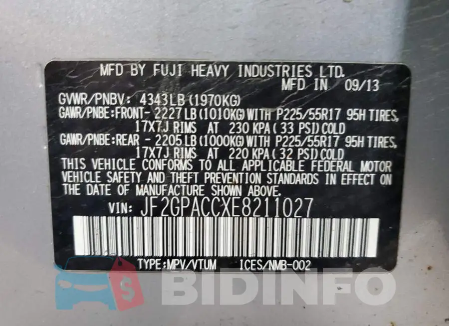 JF2GPACCXE8211027 Photo# 13