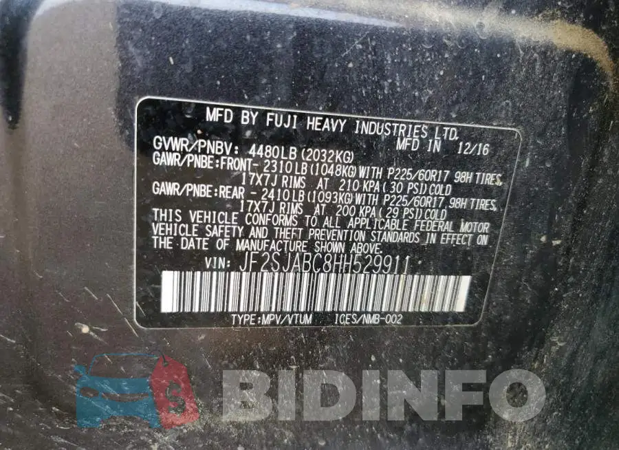 JF2SJABC8HH529911 Photo# 13