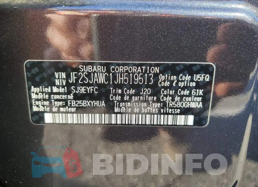 JF2SJAWC1JH519513 Photo# 13
