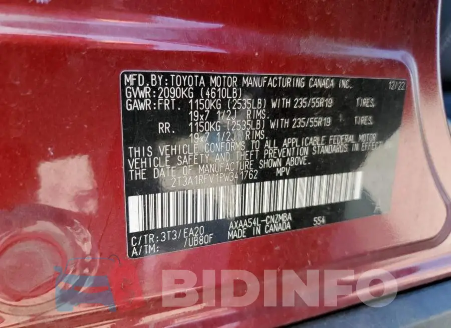 2T3A1RFV1PW341762 Photo# 13