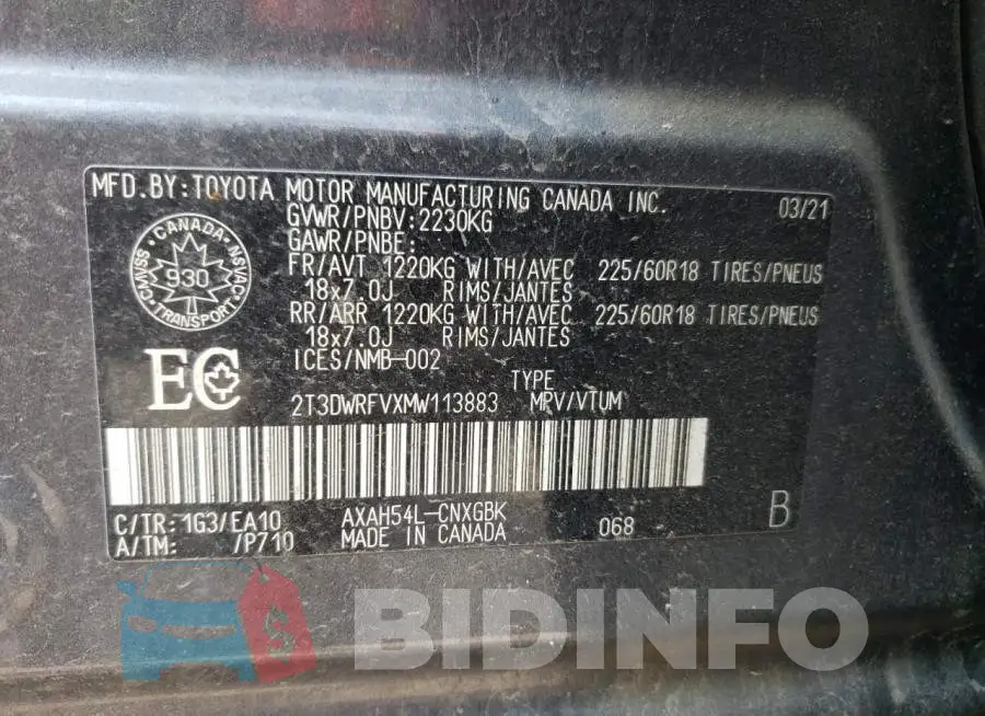 2T3DWRFVXMW113883 Photo# 14