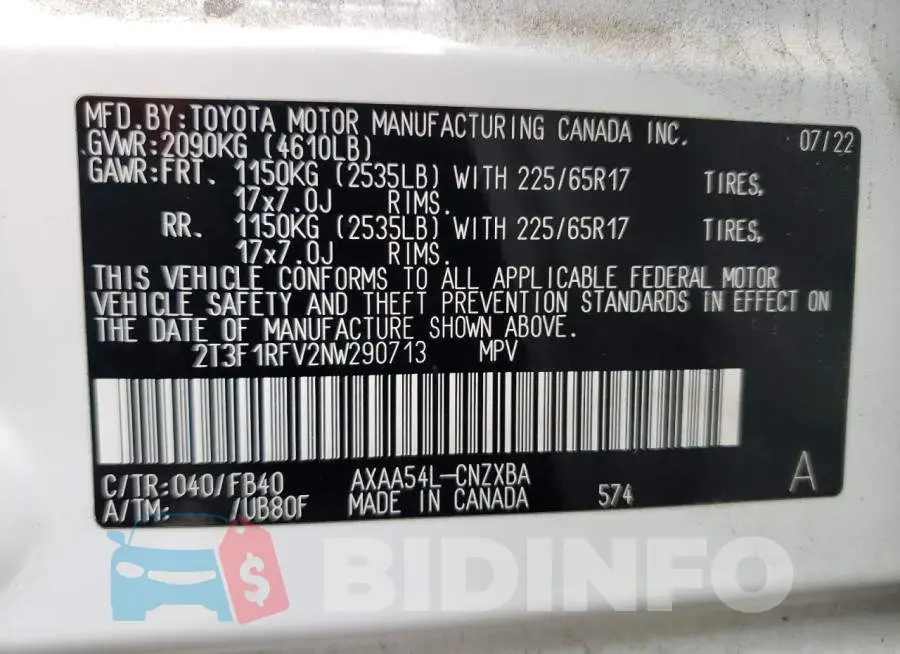 2T3F1RFV2NW290713 Photo# 14