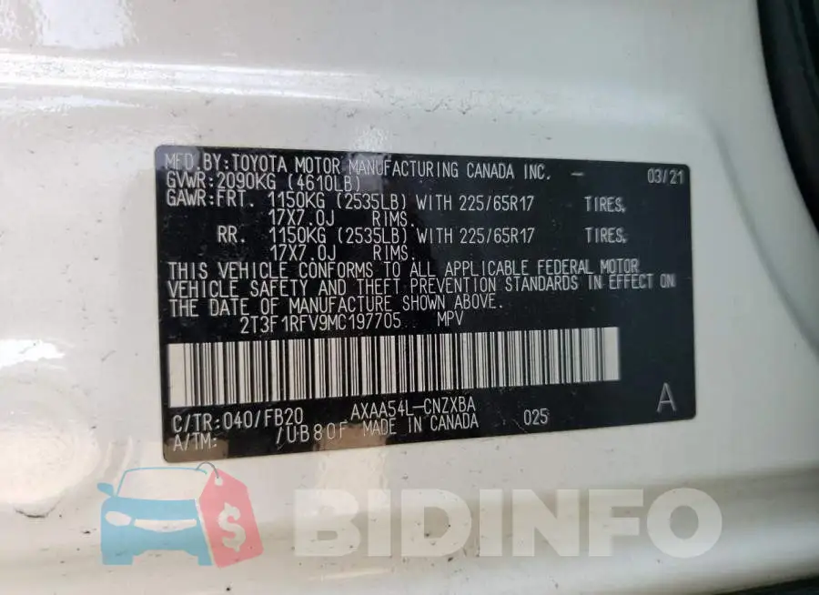 2T3F1RFV9MC197705 Photo# 12
