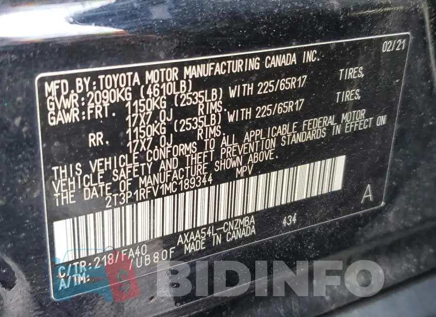 2T3P1RFV1MC189344 Photo# 13