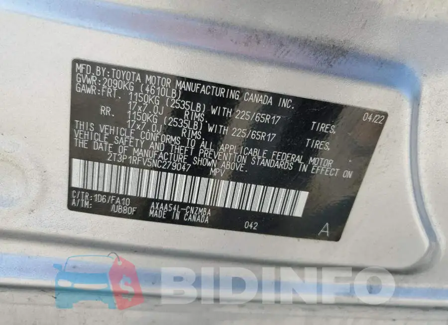 2T3P1RFV5NC279047 Photo# 14