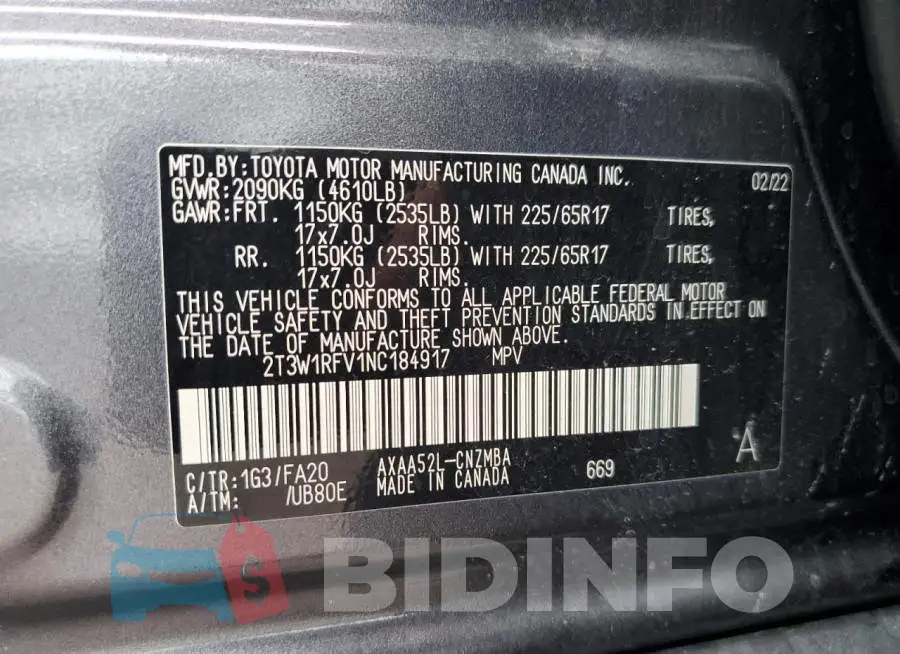 2T3W1RFV1NC184917 Photo# 13
