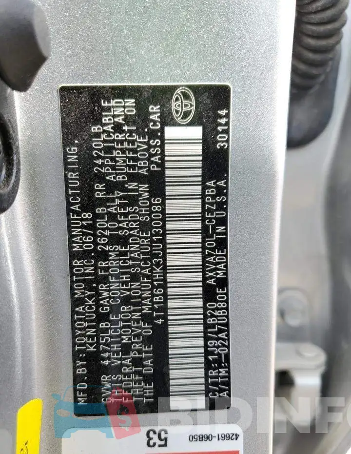 4T1B61HK3JU130086 Photo# 12
