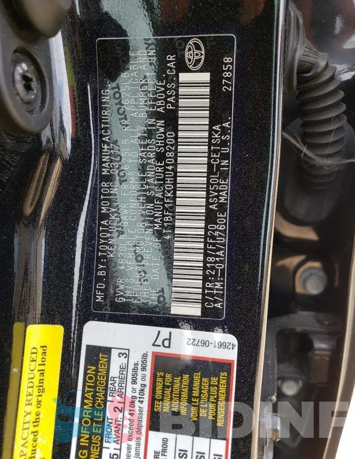 4T1BF1FK0HU408200 Photo# 12