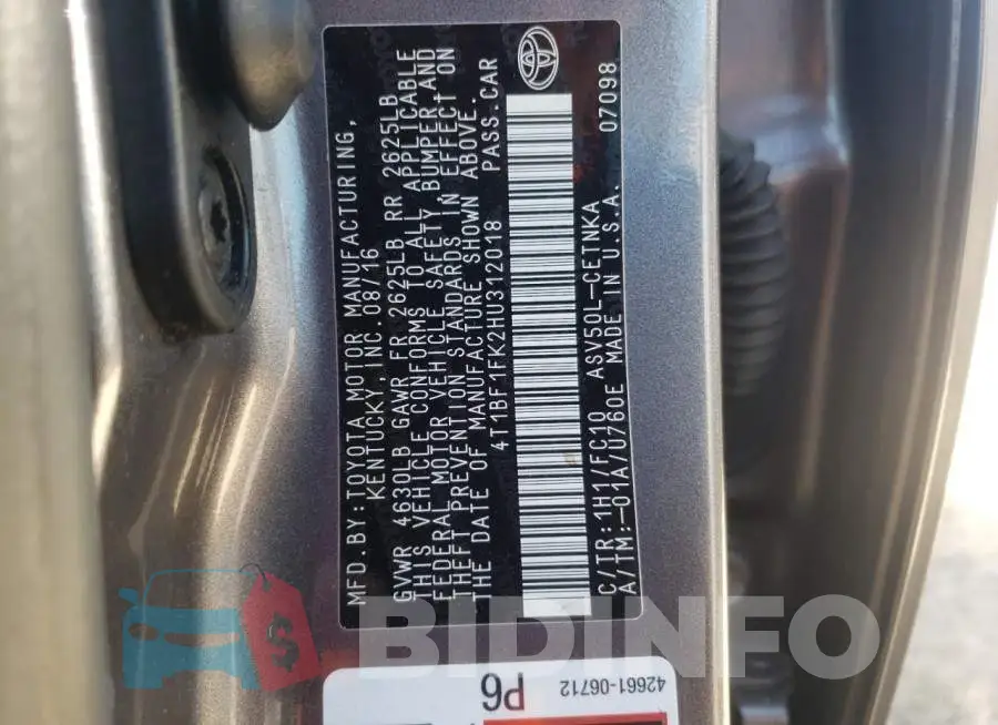 4T1BF1FK2HU312018 Photo# 13