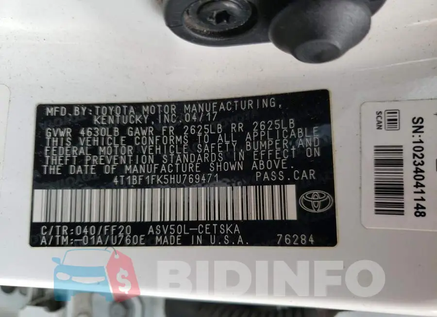 4T1BF1FK5HU769471 Photo# 12