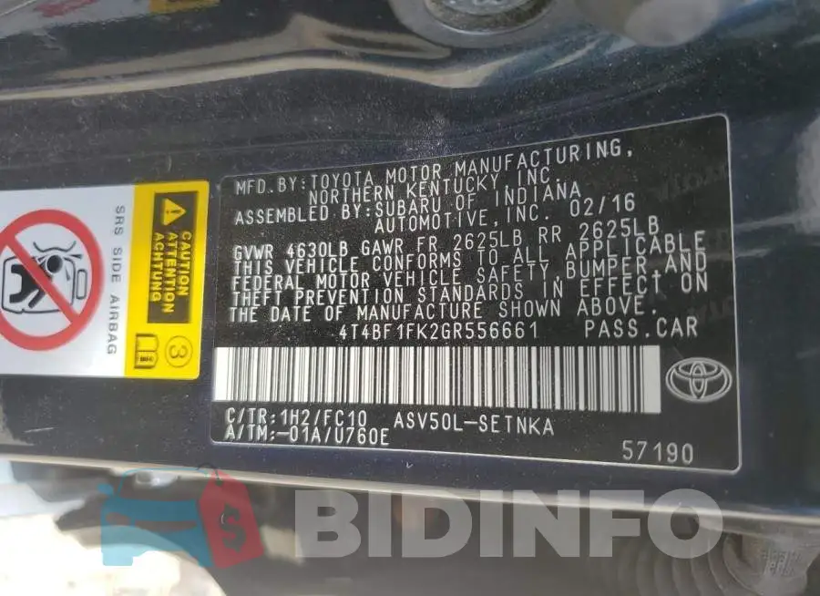 4T4BF1FK2GR556661 Photo# 12
