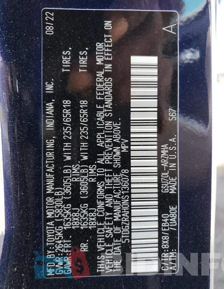 5TDGZRAH0NS136078 Photo# 14