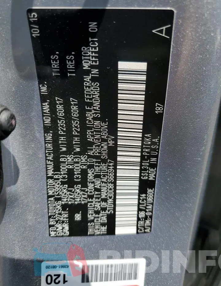 5TDYK3DC8FS669447 Photo# 13