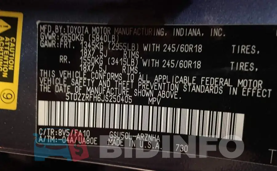 5TDZZRFH6JS250405 Photo# 10