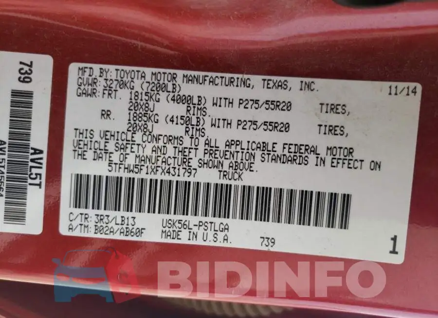 5TFHW5F1XFX431797 Photo# 12