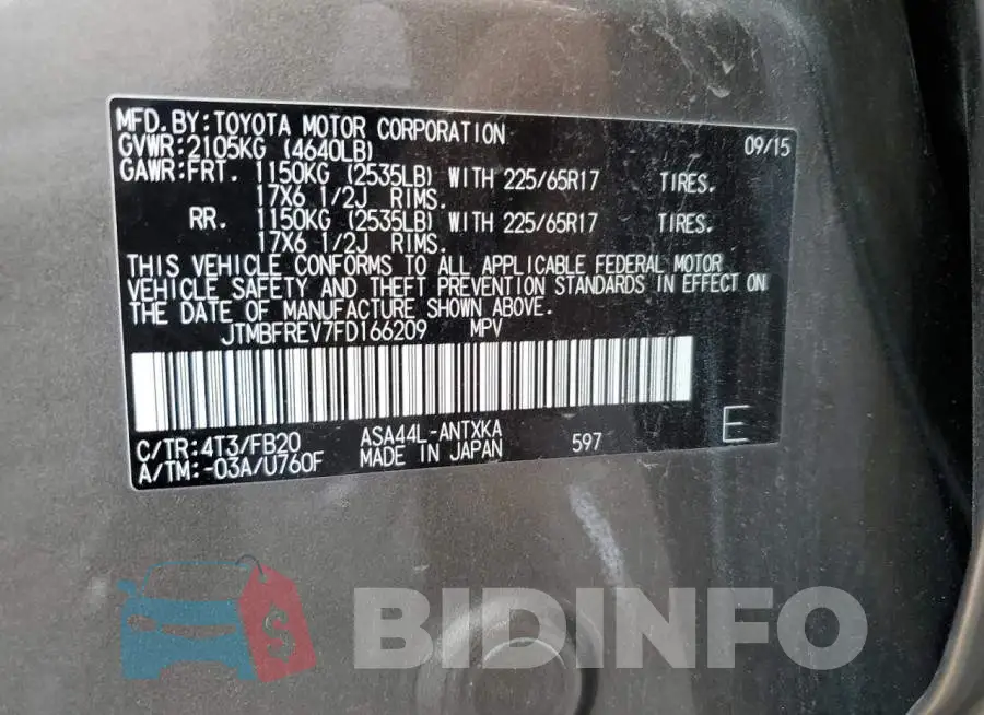 JTMBFREV7FD166209 Photo# 13