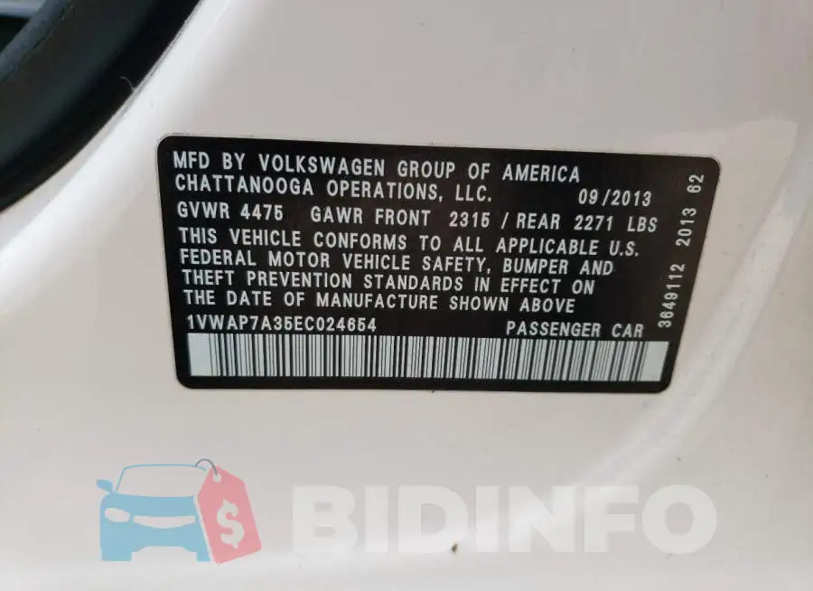 1VWAP7A35EC024654 Photo# 12