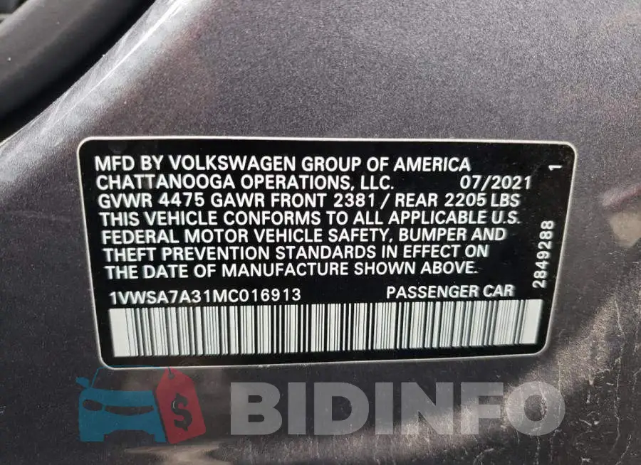 1VWSA7A31MC016913 Photo# 12