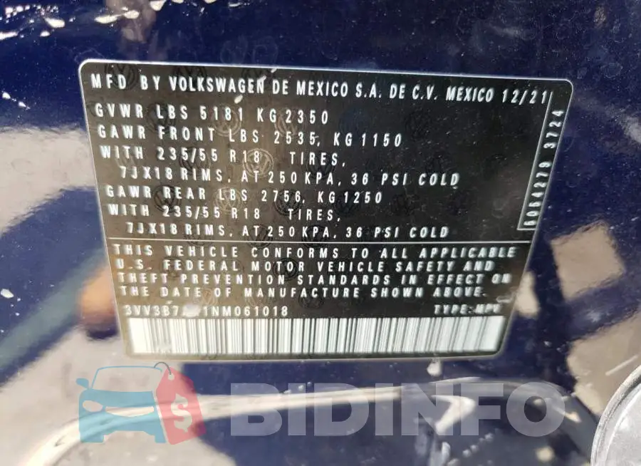 3VV3B7AX1NM061018 Photo# 14