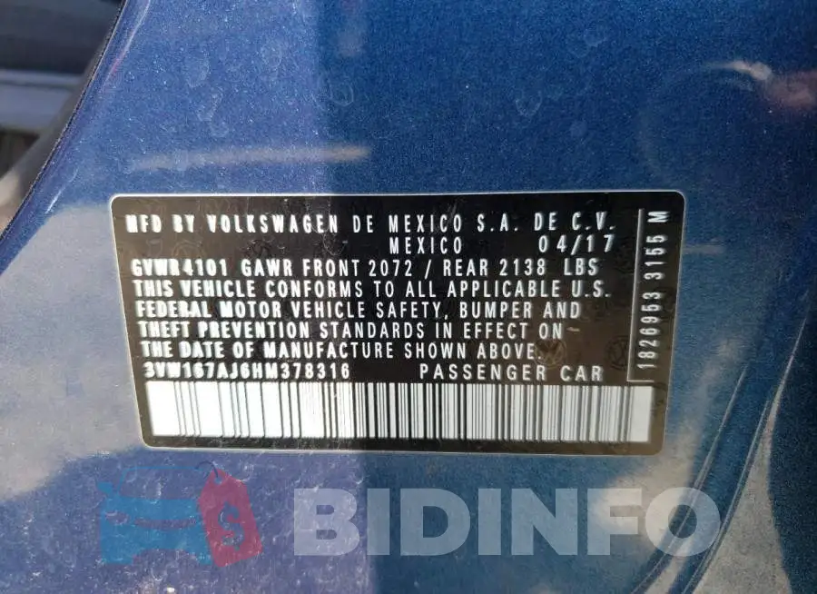 3VW167AJ6HM378316 Photo# 13