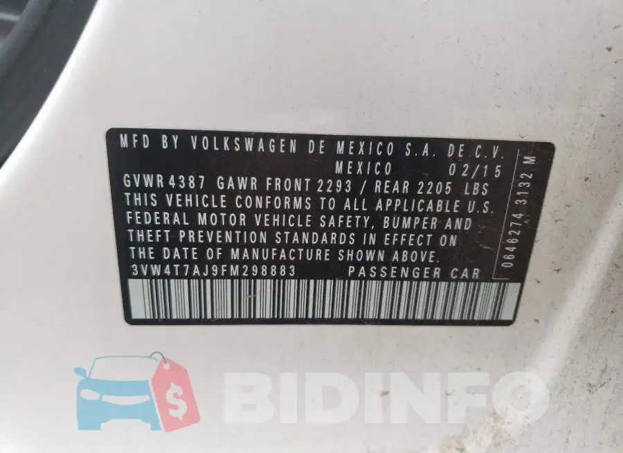 3VW4T7AJ9FM298883 Photo# 12