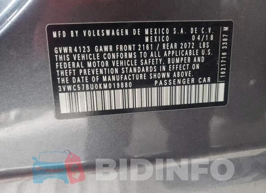 3VWC57BU0KM019880 Photo# 12