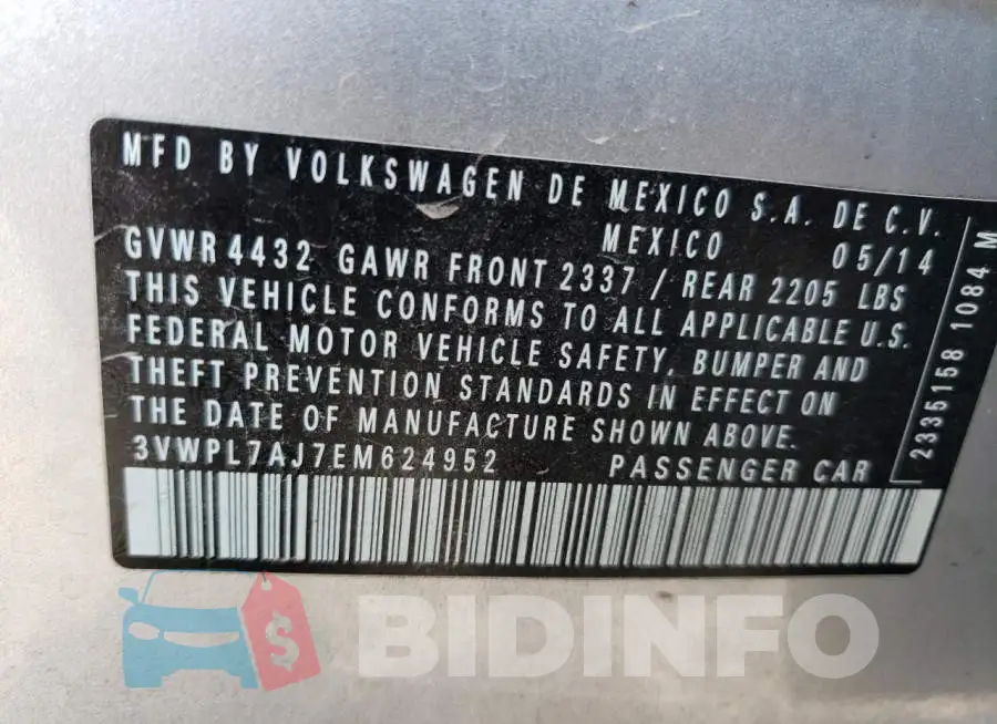 3VWPL7AJ7EM624952 Photo# 12
