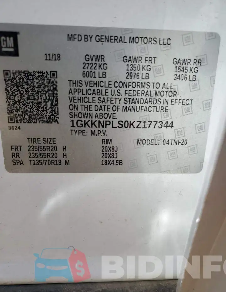 1GKKNPLS0KZ177344 Photo# 13