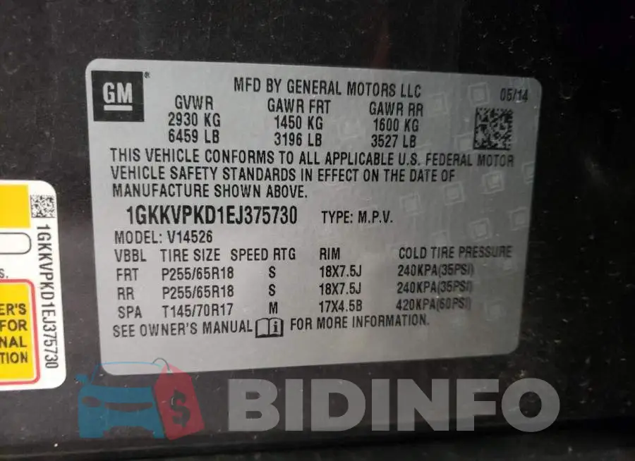 1GKKVPKD1EJ375730 Photo# 13