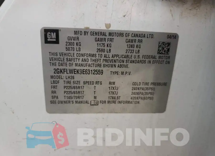 2GKFLWEK9E6312559 Photo# 13