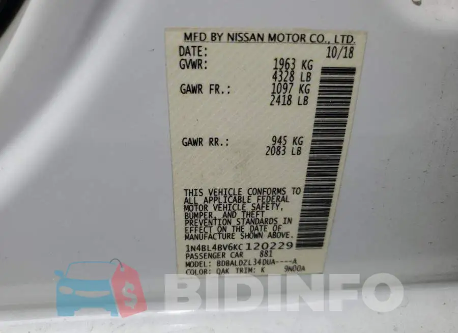 1N4BL4BV6KC120229 Photo# 12