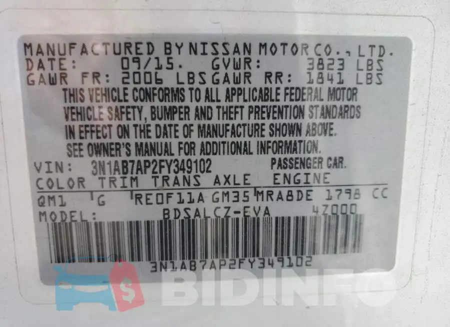 3N1AB7AP2FY349102 Photo# 13